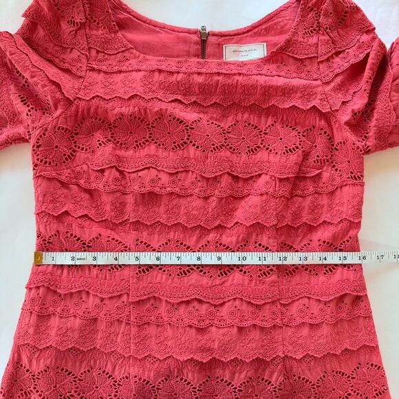 Anthropologie Moulinette Soeurs Dazzling Lights Lace Eyelet Dress in Coral Red - Picture 12 of 13